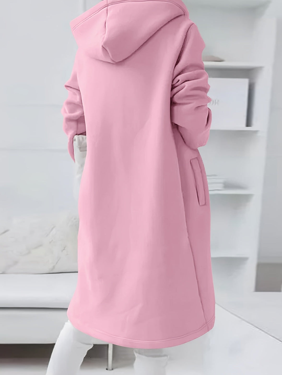 Shopnory | Reißverschluss Kordelzug Midi Kapuzenjacke