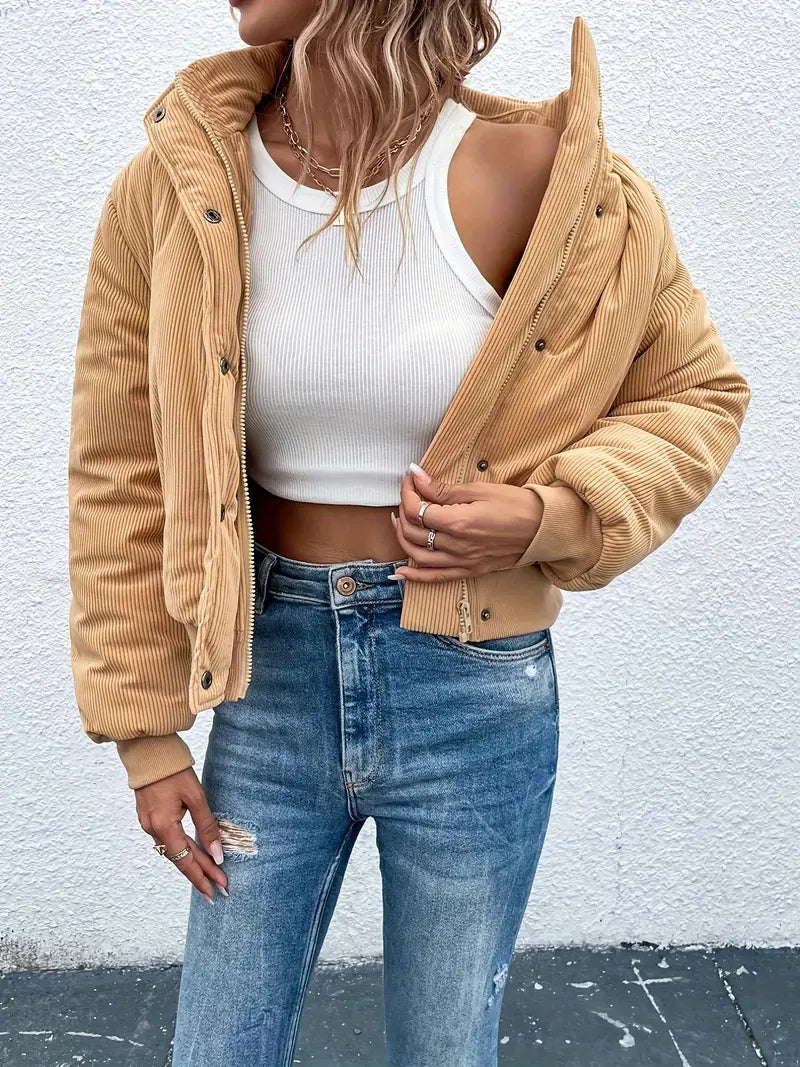 Shopnory | Cordjacke mit Reißverschluss und Knopfverschluss