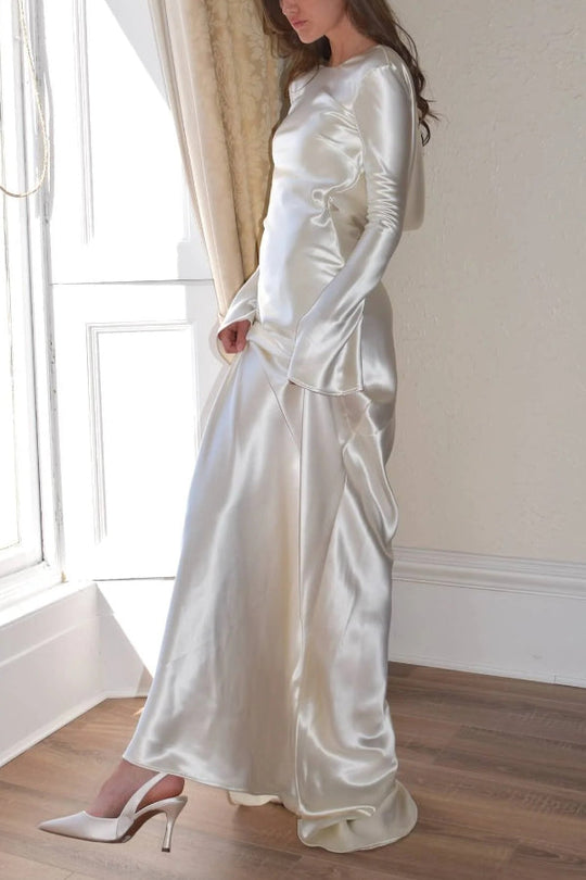 Pearl Eden Satin Rückwärtig Offene Cowl Neck Gown Maxi Kleid