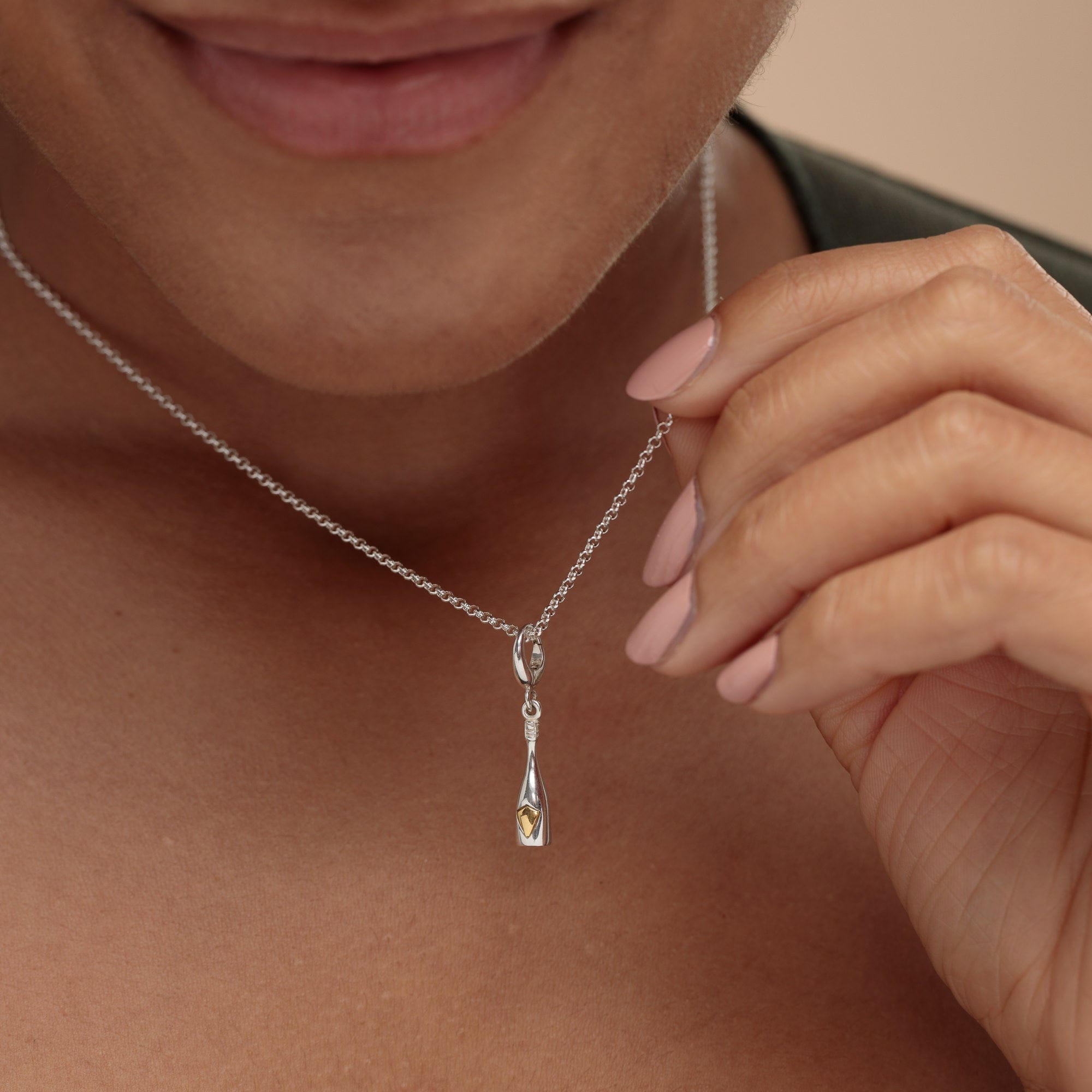 Silberne Champagnerflasche Charm Halskette | Shop Nory
