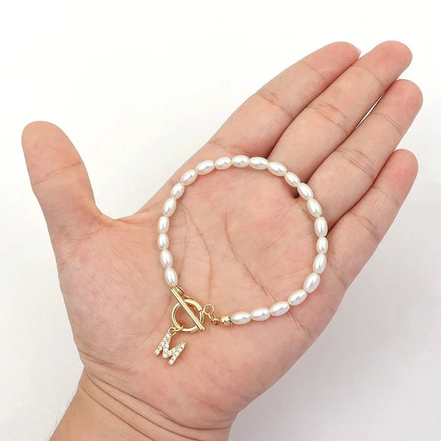 Klassische Perlenverschluss Buchstaben Initialen Armbänder