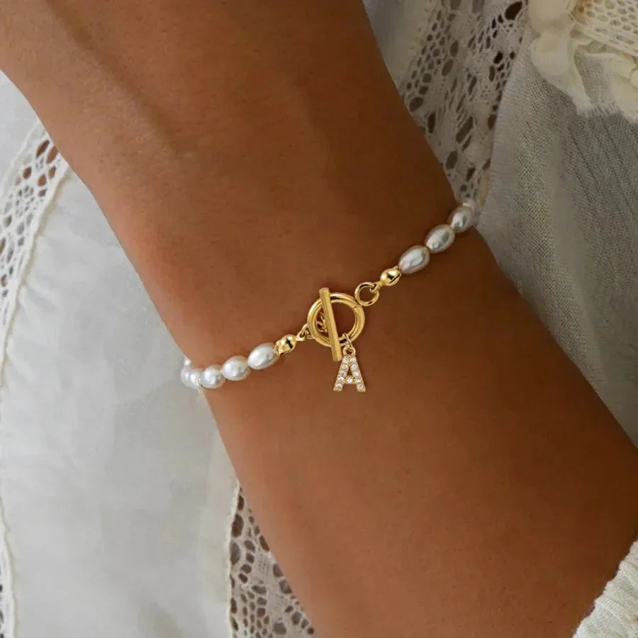 Klassische Perlenverschluss Buchstaben Initialen Armbänder