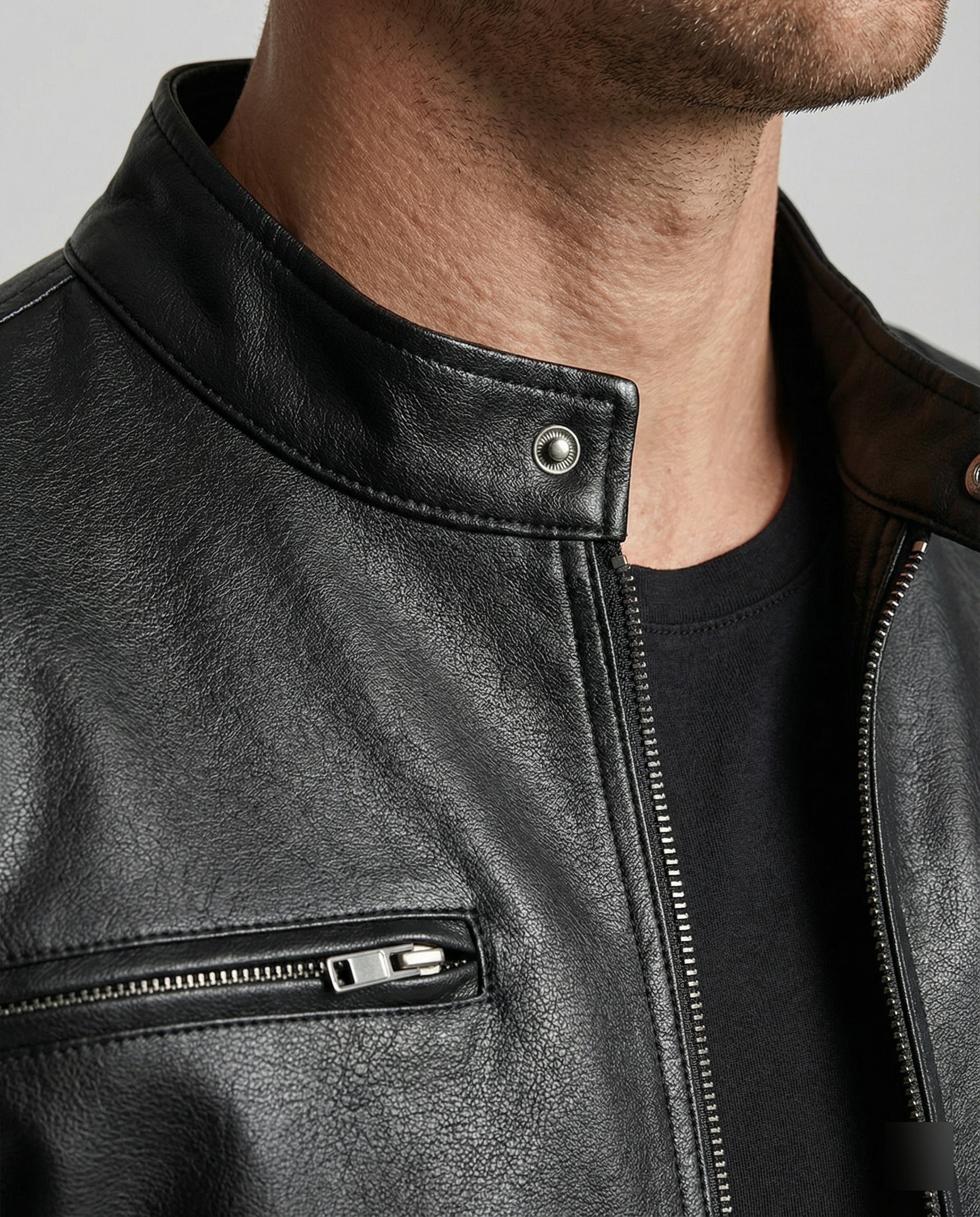 Herren Elegante Kunstlederjacke mit Steppdetails