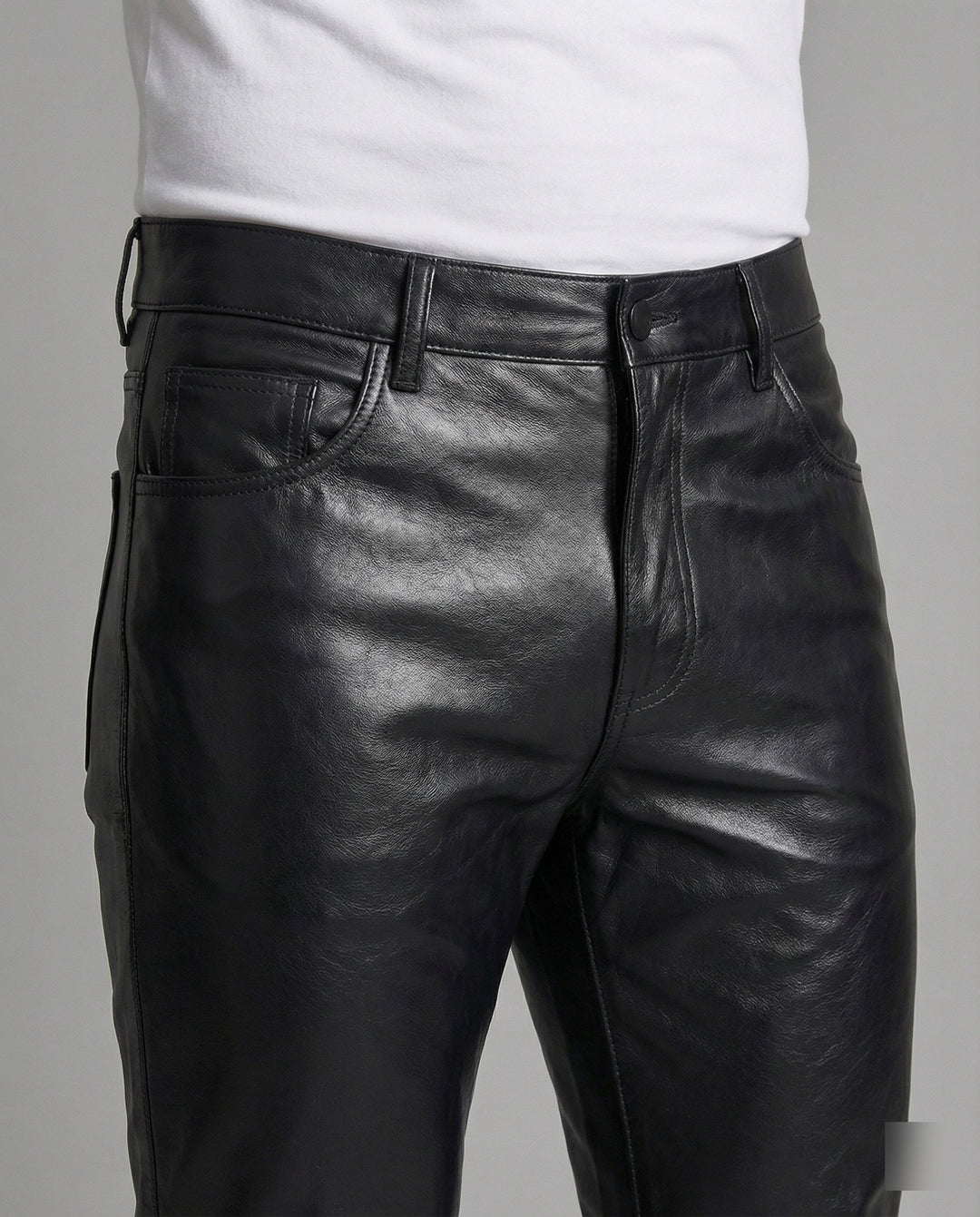 Herren Kunstleder Hose Slim Fit mit Steppdetails