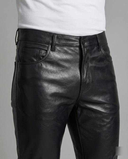 Herren Kunstleder Hose Slim Fit mit Steppdetails