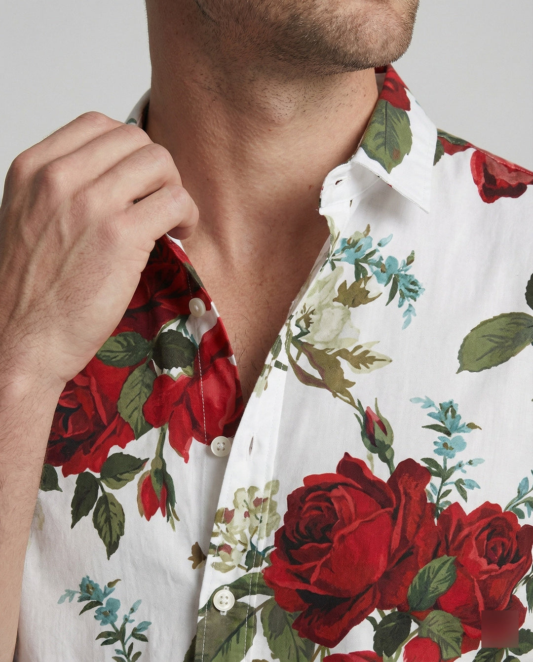 Kurzarmhemd Herren Blumenmuster Leinenoptik