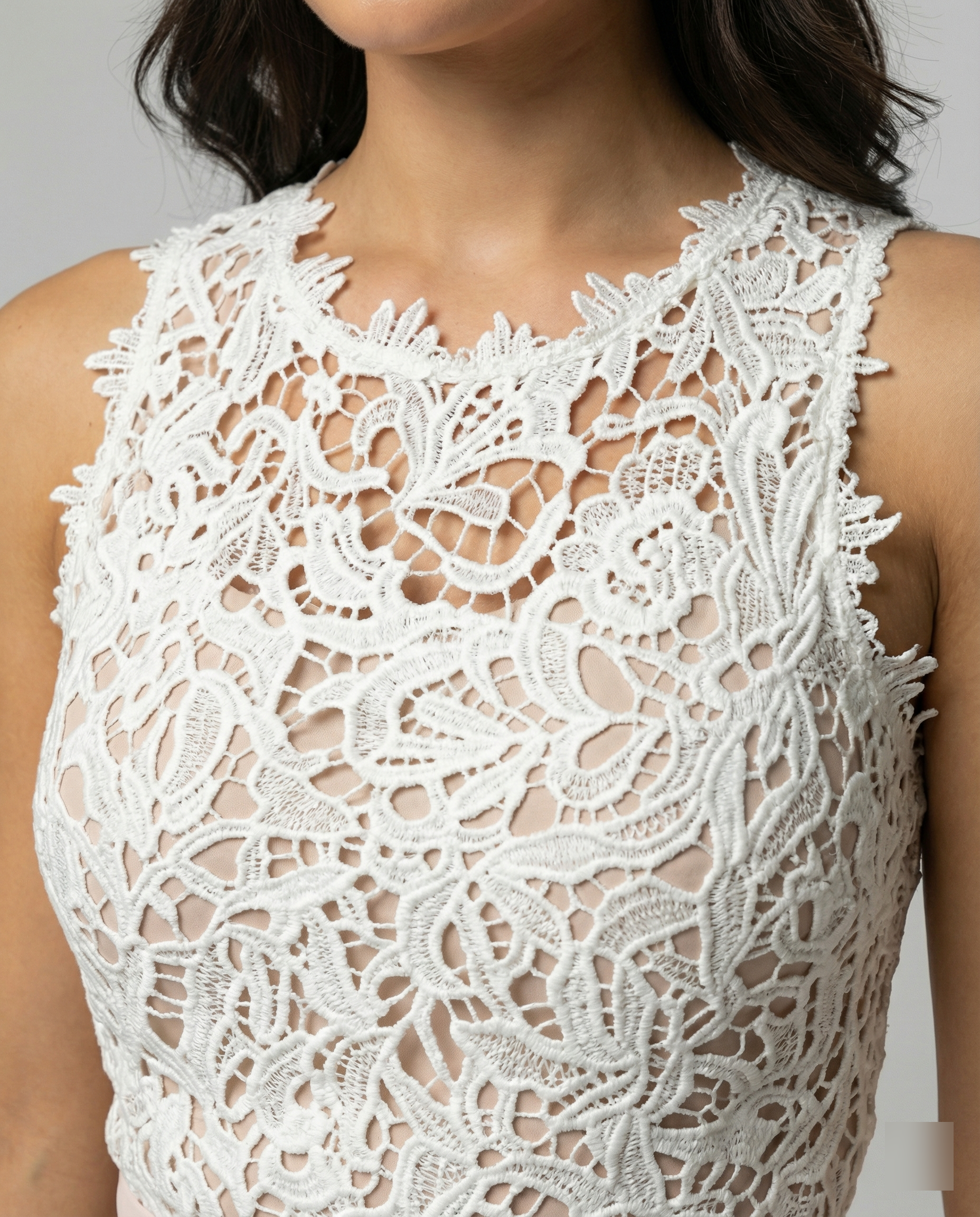 R&B | Ärmelloses Kleid Elegante Spitzen Oberseite Fließender Langer Rock Festliche Kleidung