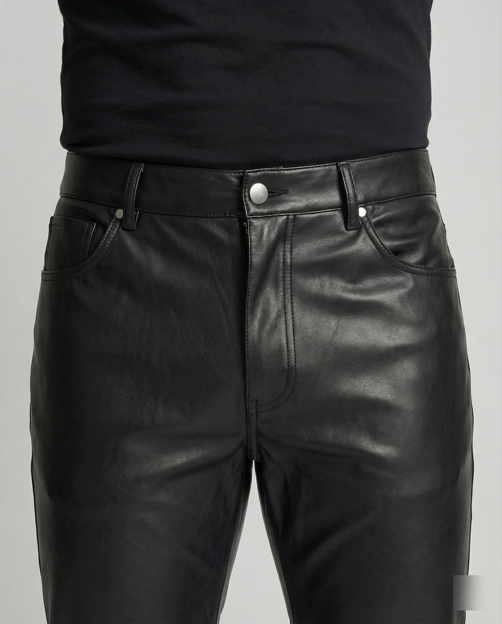 Herren Kunstleder Hose Slim Fit mit Taschen