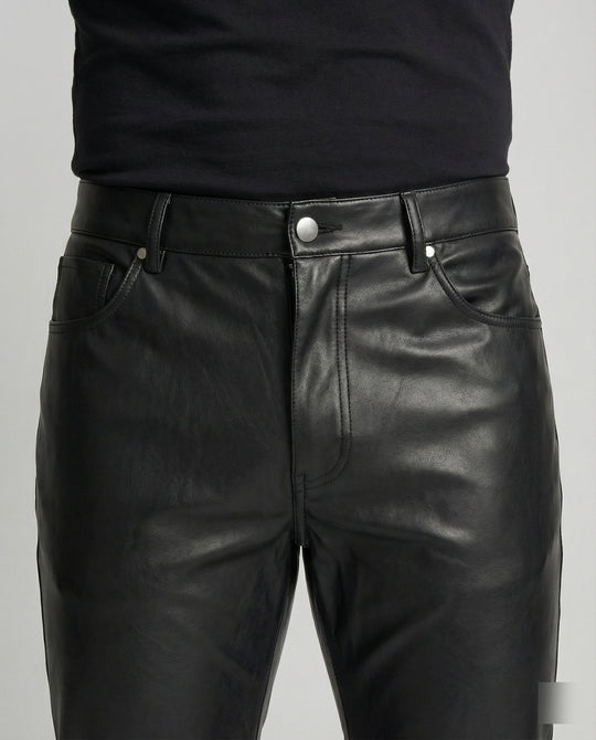 Herren Kunstleder Hose Slim Fit mit Taschen