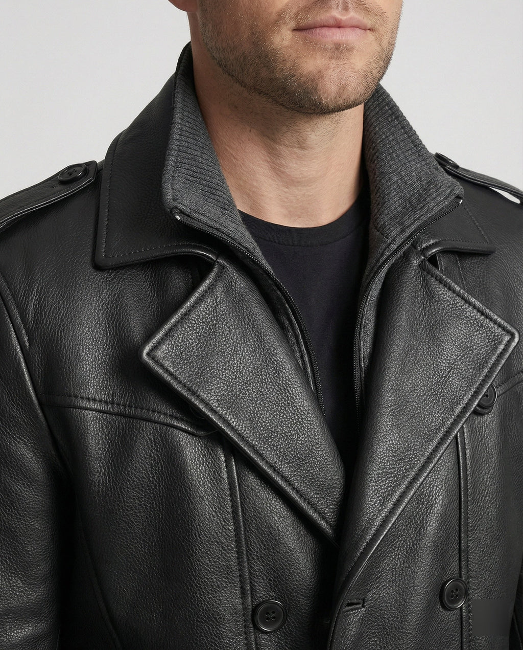 Doppelreihiger Leder-Trenchcoat Herren
