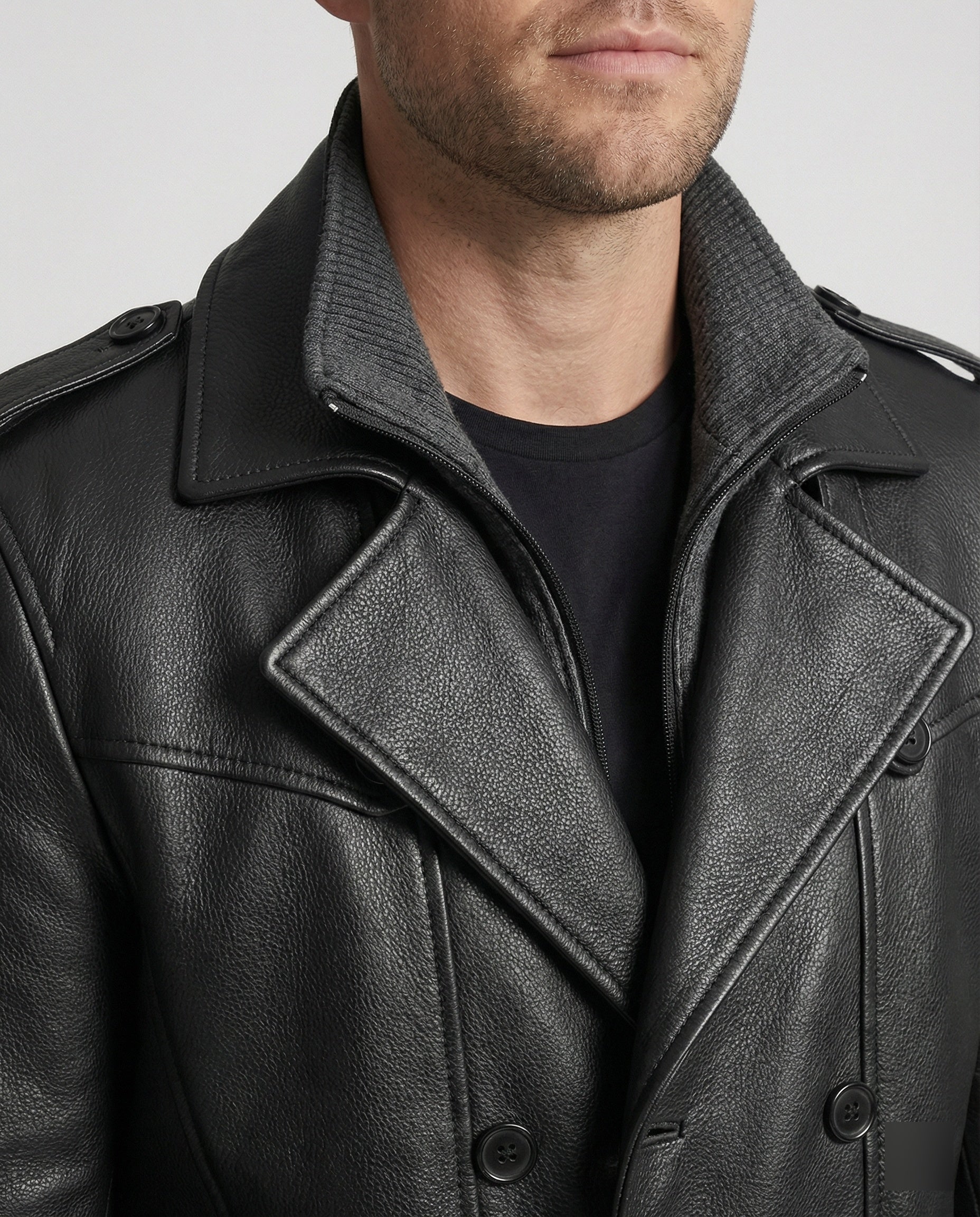 Doppelreihiger Leder-Trenchcoat Herren