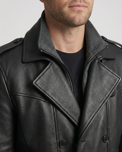 Doppelreihiger Leder-Trenchcoat Herren