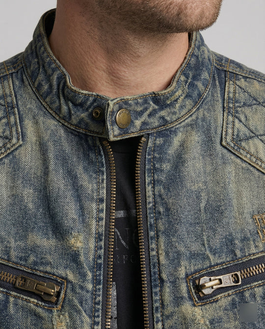 Herren Jeansjacke Biker Stil Stehkragen