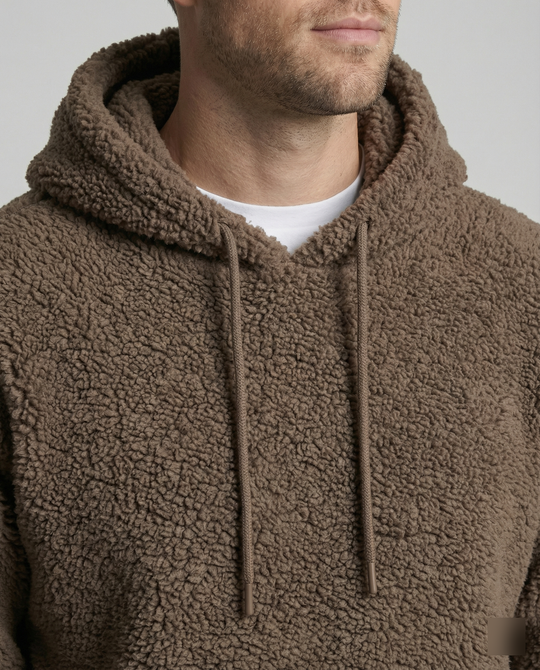 Herren Kuscheliger Teddy-Pullover mit Kapuze und elastischem Bund