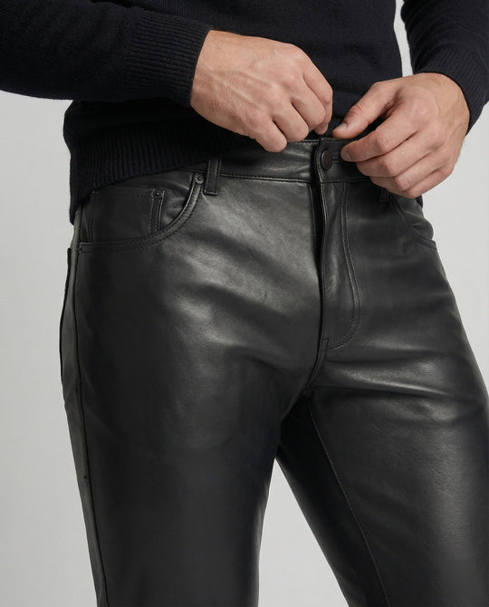 Herren Kunstleder Hose Slim Fit