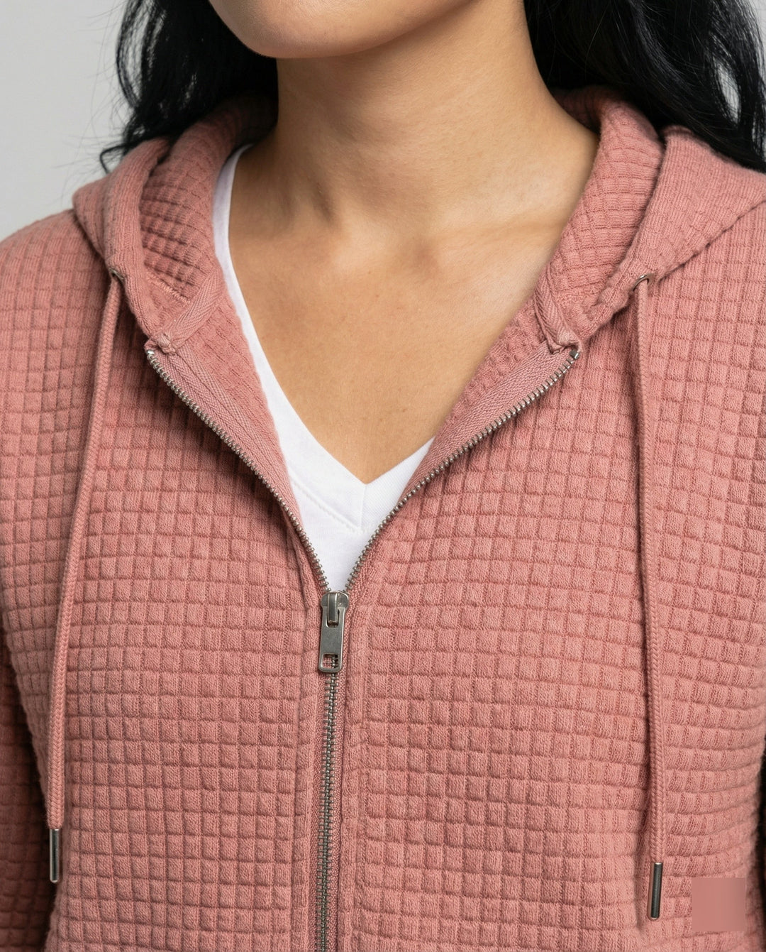 Waffle-Strick Reißverschluss mit Kapuze für Damen