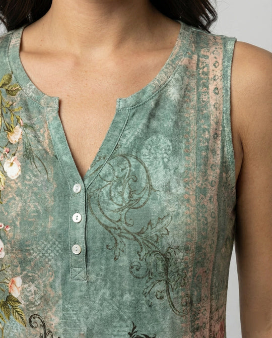 Ärmelloses Tank-Top mit Aquarell-Blumenmuster, Lockerer Schnitt