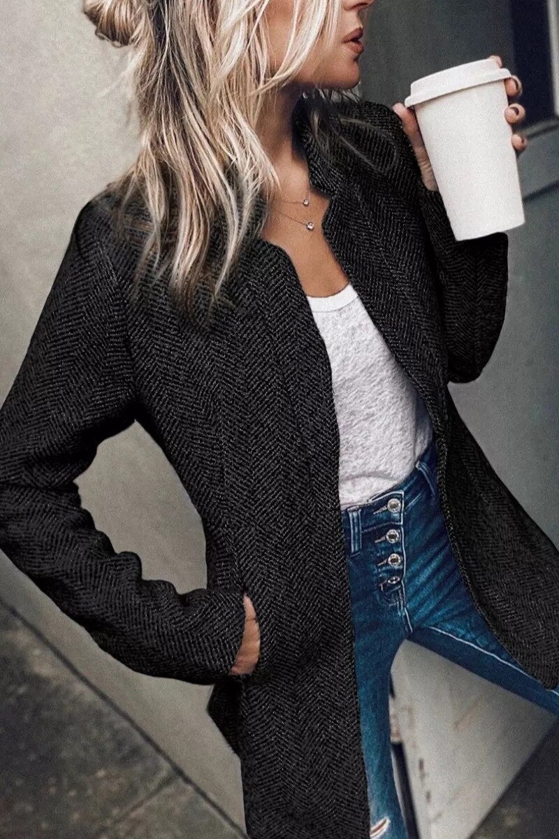 Schmaler Schnitt Strukturierte Oberfläche Offene Front Eleganter Stil