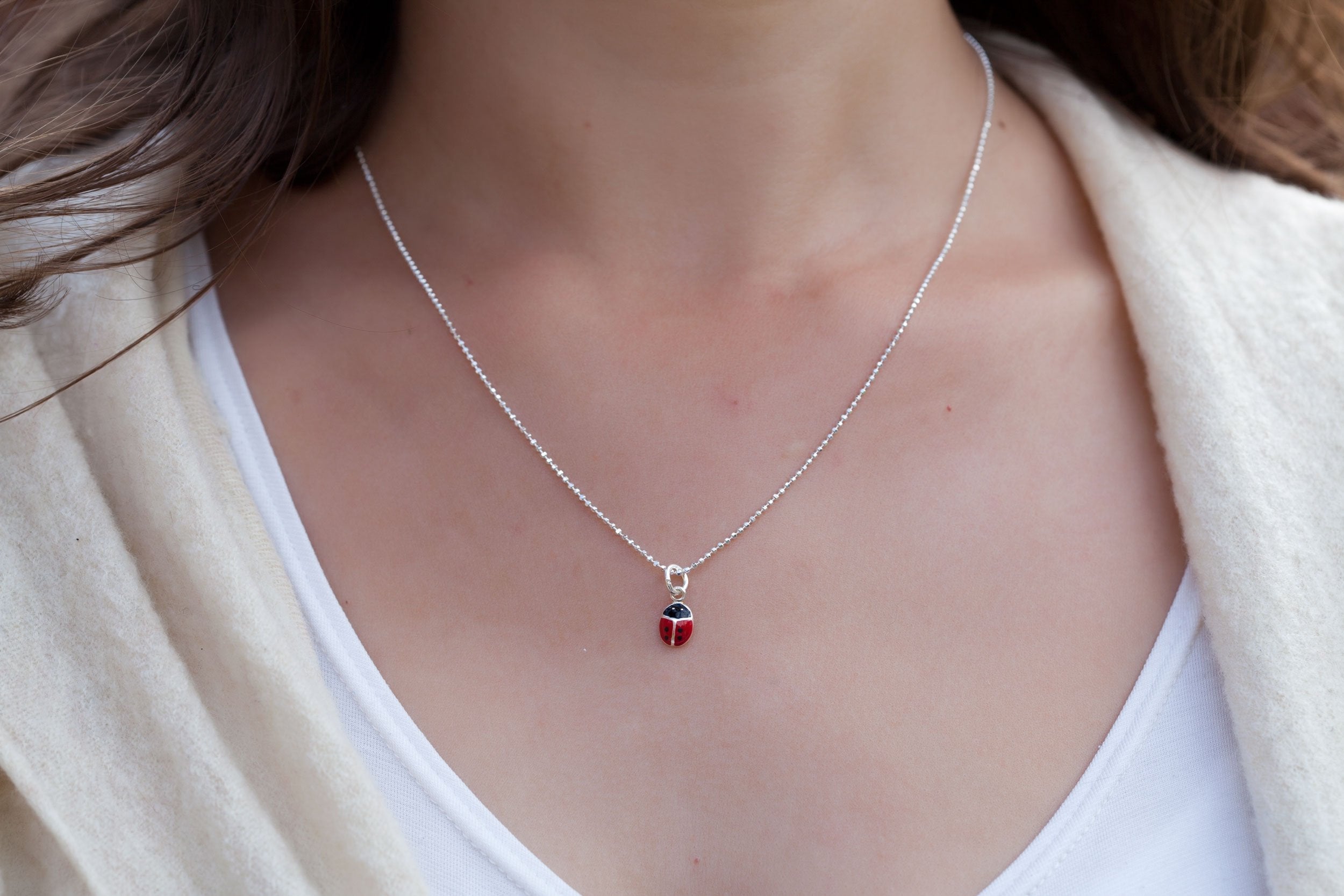 Kette mit Marienkäfer aus Silber - Kinderkette | Shop Nory
