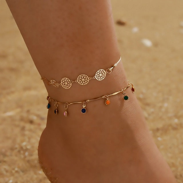 Bunte Boho Quasten Perlen Schichten Fußkettchen | Shop Nory
