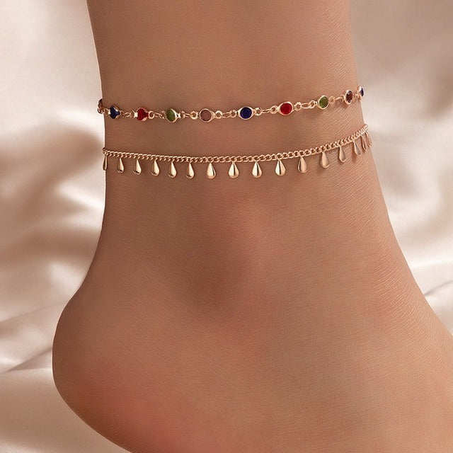 Bunte Boho Quasten Perlen Schichten Fußkettchen | Shop Nory