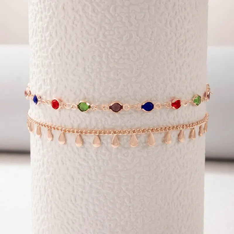 Bunte Boho Quasten Perlen Schichten Fußkettchen | Shop Nory
