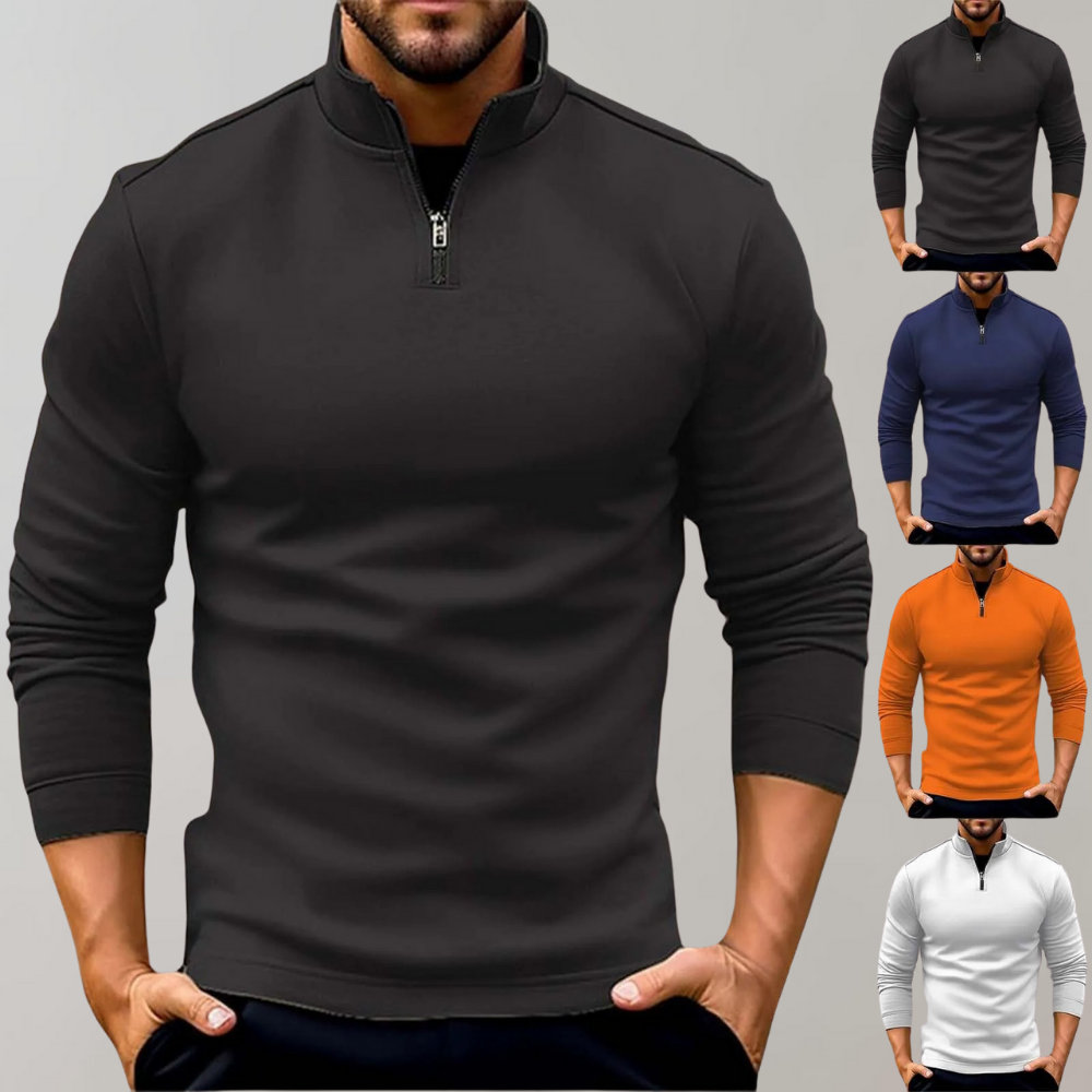 Bequemer Herren-Reißverschluss-Pullover mit niedrigem Kragen