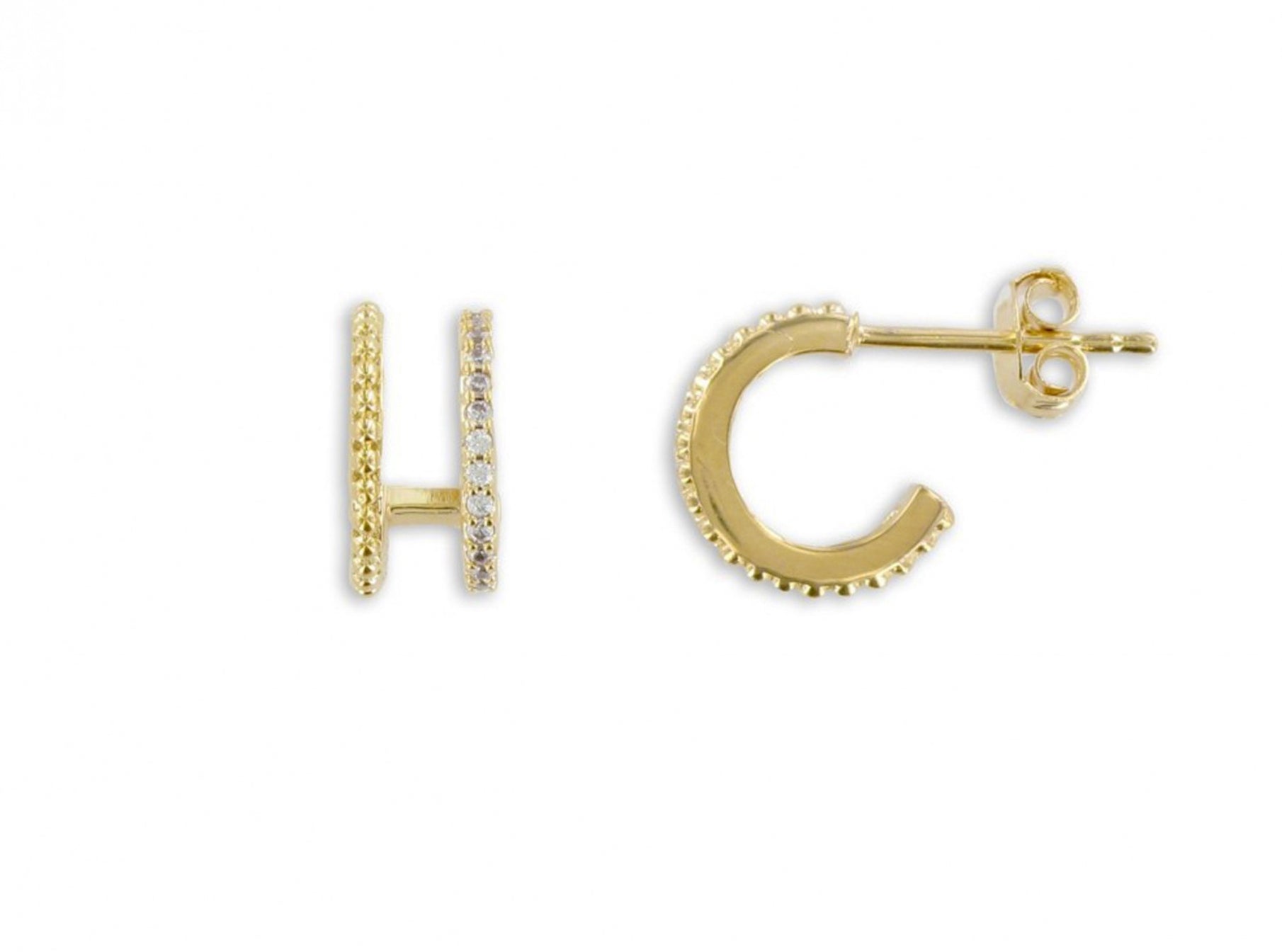Ohrringe Creolen Doppel Zirkonia Stecker - 16K vergoldet | Shop Nory