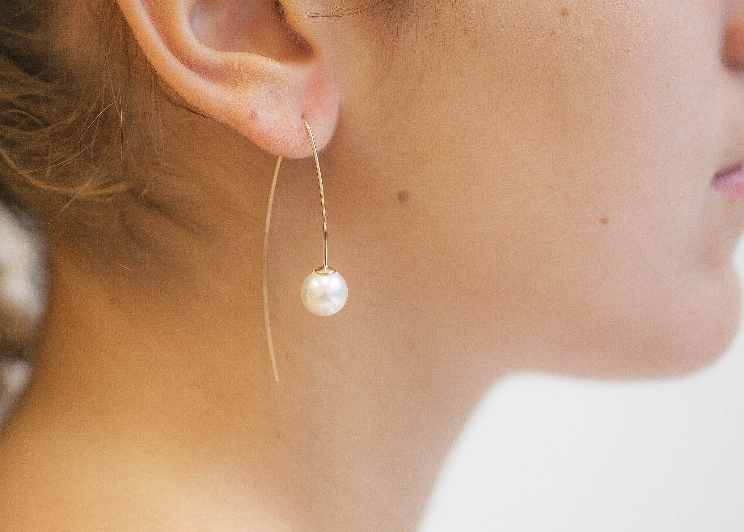 Lange Creolen mit Perle Vergoldet - Ohrhänger Süsswasserzuchtperle | Shop Nory