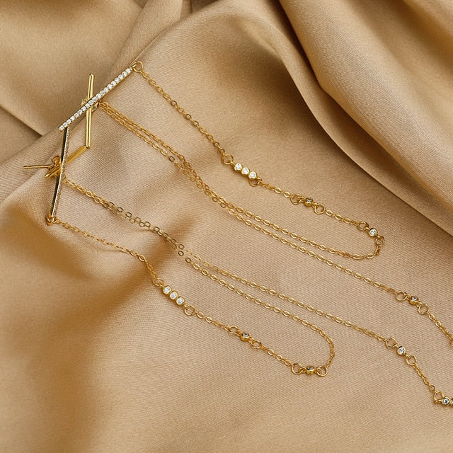 Exquisite Zirkon Kreuz Lange Quaste Ohrringe | Shop Nory