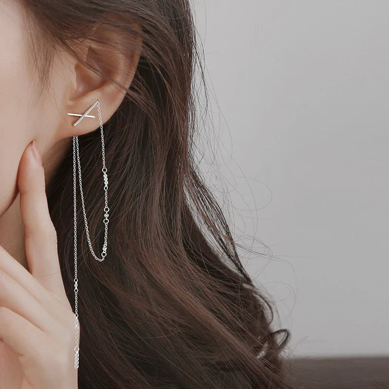 Exquisite Zirkon Kreuz Lange Quaste Ohrringe | Shop Nory