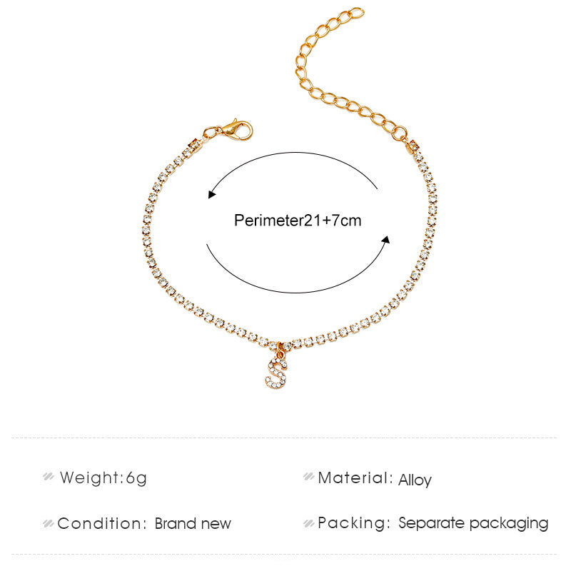 Kristall Zirkon Anfangsbuchstabe Alphabet Cuban Link Fußkettchen | Shop Nory