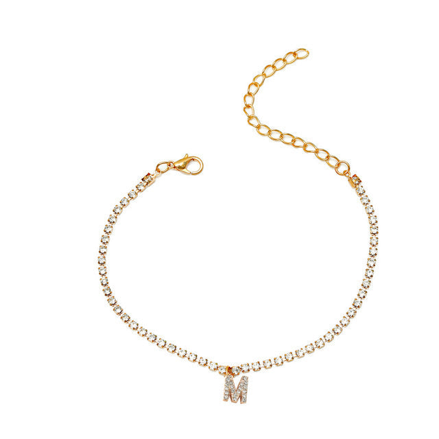 Kristall Zirkon Anfangsbuchstabe Alphabet Cuban Link Fußkettchen | Shop Nory