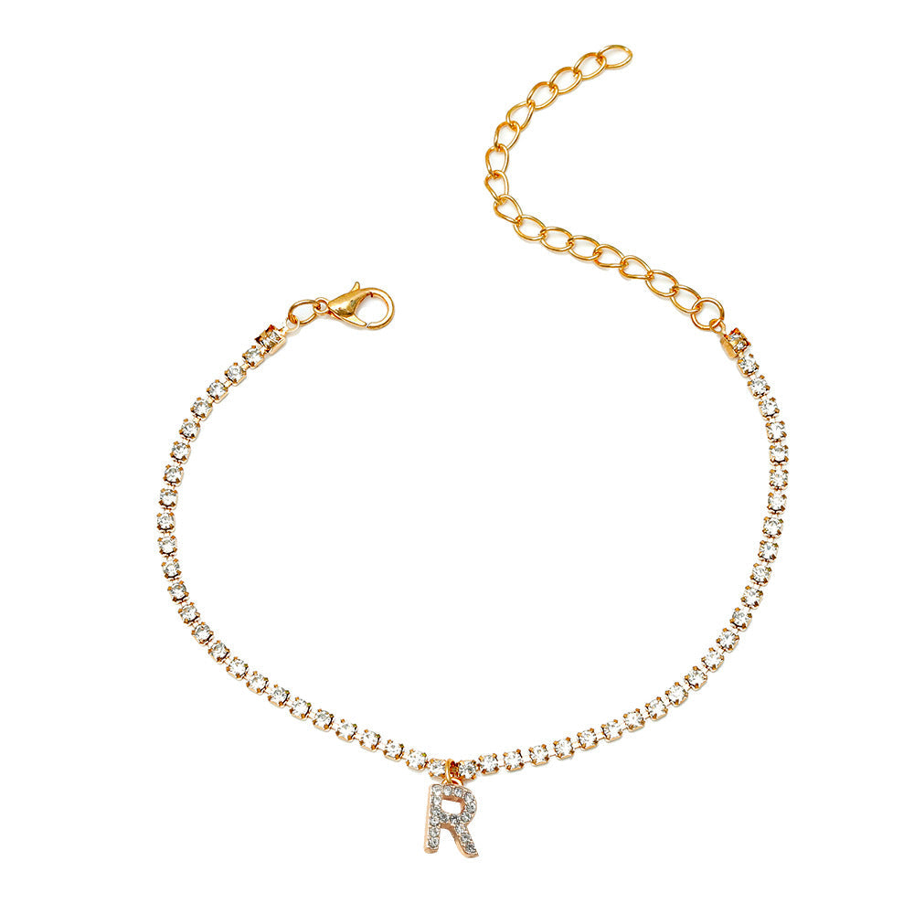 Kristall Zirkon Anfangsbuchstabe Alphabet Cuban Link Fußkettchen | Shop Nory