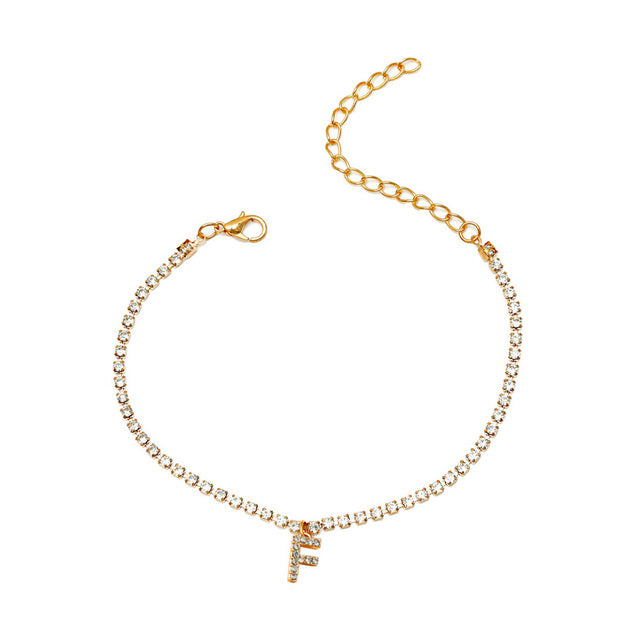 Kristall Zirkon Anfangsbuchstabe Alphabet Cuban Link Fußkettchen | Shop Nory