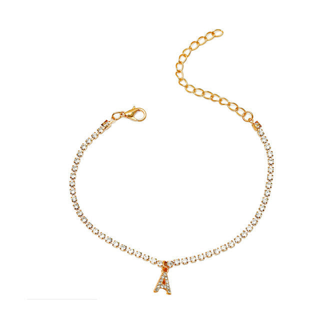 Kristall Zirkon Anfangsbuchstabe Alphabet Cuban Link Fußkettchen | Shop Nory