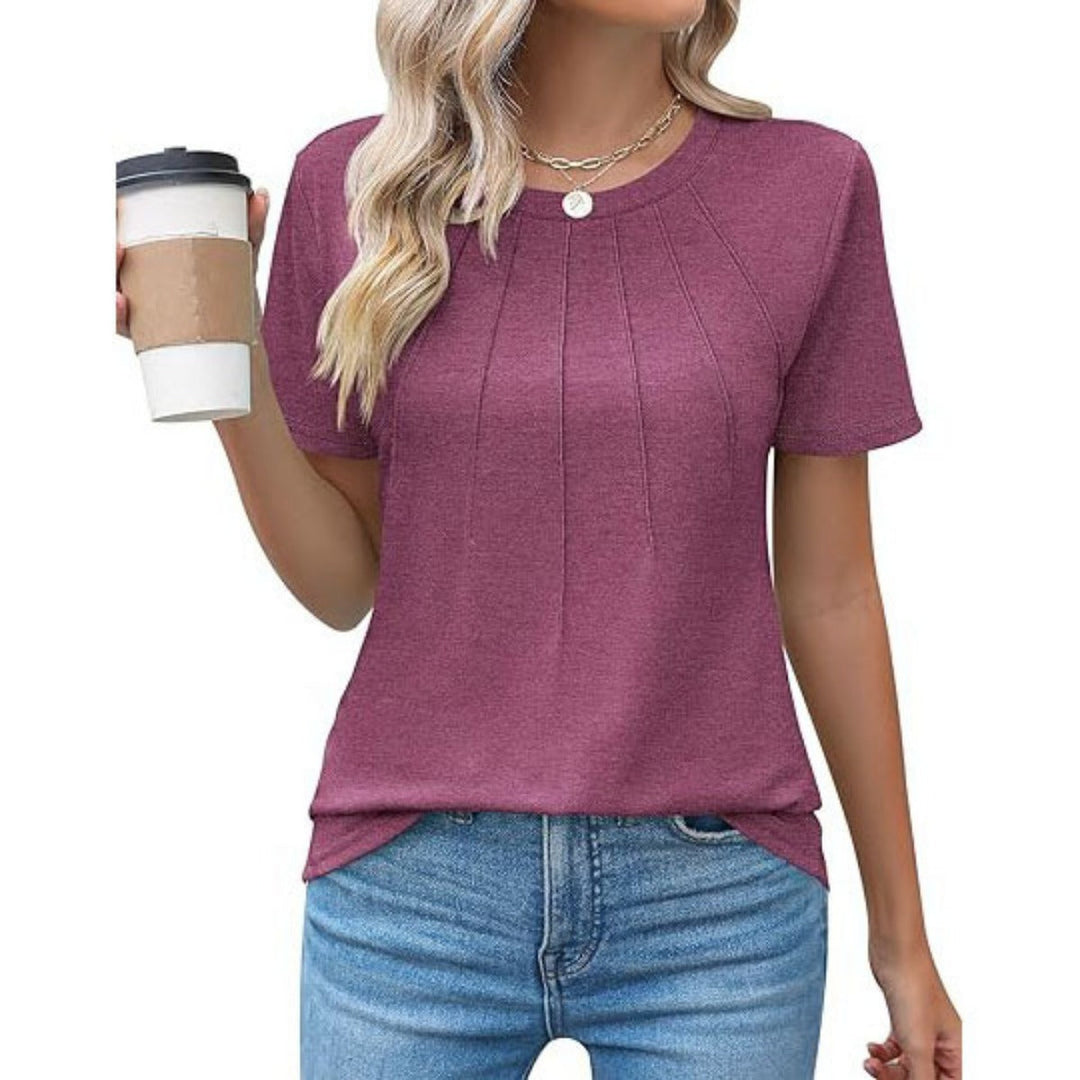 Plissee-T-Shirt mit Rundhalsausschnitt