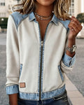 Shopnory | Revers Reißverschluss Denim Patchwork