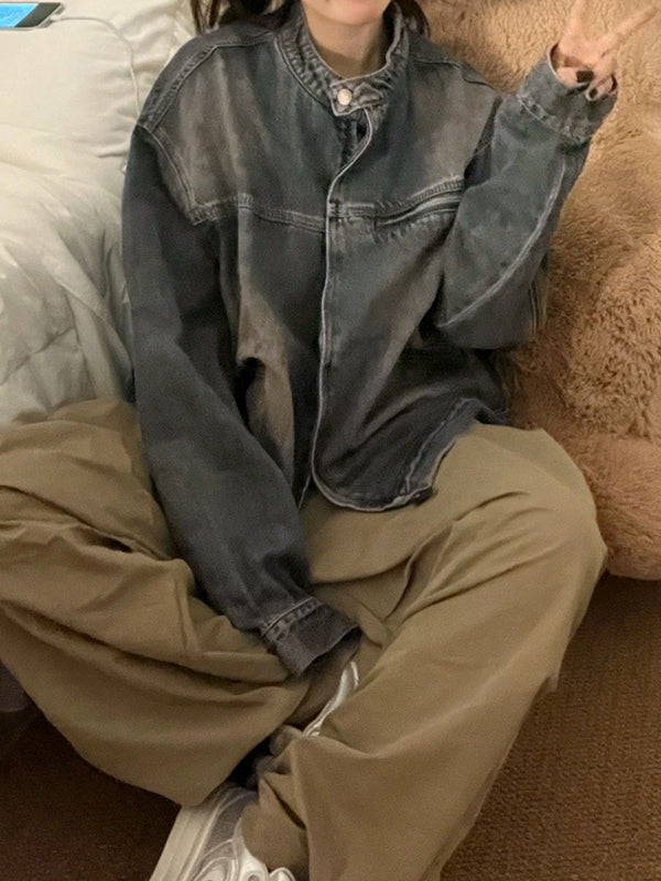 Blau Verwitterte Jacke mit Reißverschluss