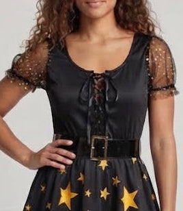 Damen Märchenhexe Kostüm mit Sternen und Spitzen Details Shop Nory
