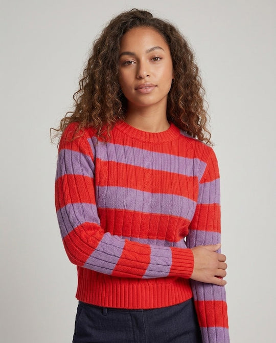 Damen Gestreifter gerippter Cropped-Pullover mit Rundhalsausschnitt Shop Nory