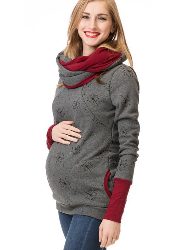 ShopNory Schwangerschafts-Chaps, Krankenschwester-Sweatshirts, Blumendruck, Taschen, Reißverschluss, Stillkleidung
