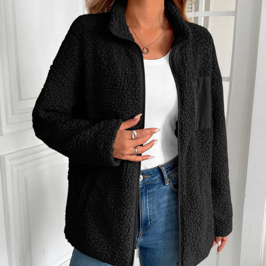 Lässige Winter Zip-Up Fuzzy Jacke für Damen