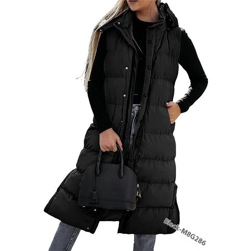 Ärmellose, Lässige Steppjacke mit Kapuze und Reißverschluss