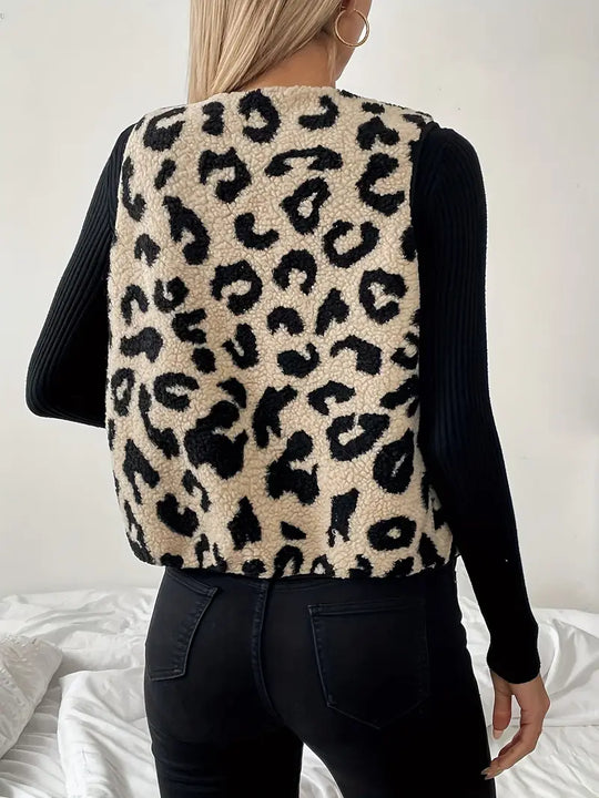 Ärmellose Weste aus Kunstpelz mit Leopardenmuster für Damen