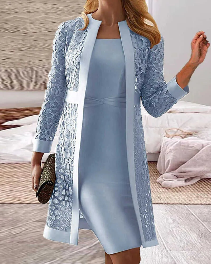 ShopNory Damen 2-teiliges Kleid-Set mit Spitzen-Cardigan