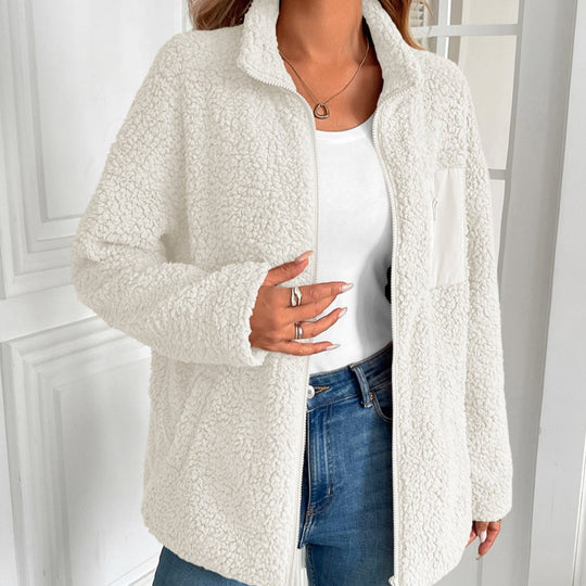 Lässige Winter Zip-Up Fuzzy Jacke für Damen