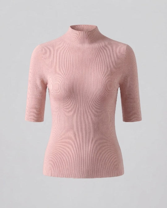 Damen Halbarm Feinstrickpullover mit kurzem Stehkragen und figurbetonter Passform Shop Nory