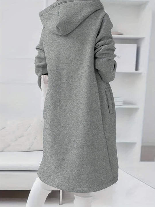 Shopnory | Reißverschluss Kordelzug Midi Kapuzenjacke