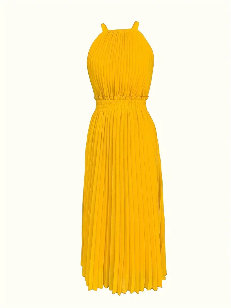 Shopnory | Elegantes X-Sommer Midikleid mit Rundhalsausschnitt und Gesch Gathered Taille